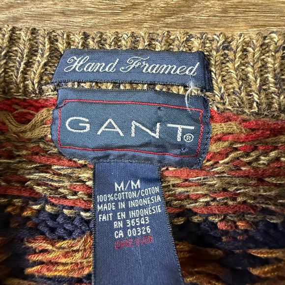 GANT Vintage Hand Framed Crewneck Sweater Brown Size M Patterned 90's - Picture 6 of 11